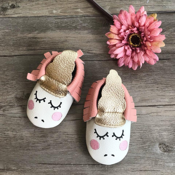 Baby Unicorn Leather Moccasins (BLUSH)