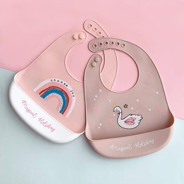 Set of 2 Silicone Bibs (Rainbow & Flamingo)