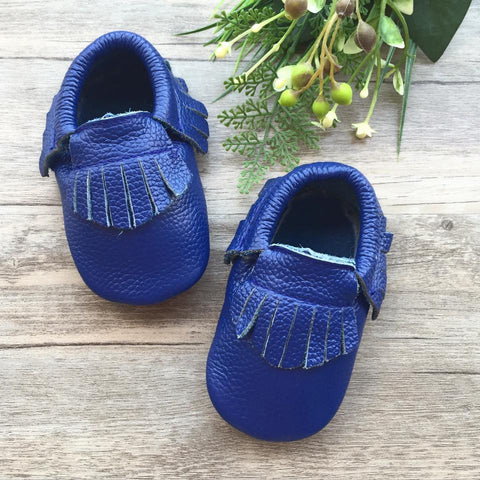 Classic Royal Blue Leather Moccasins(12-18 months)