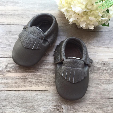 Classic Dark Grey Leather Moccasins