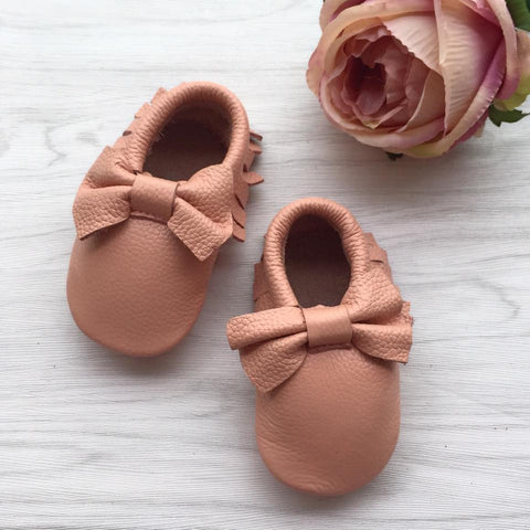 Bow Blush Leather Moccasins