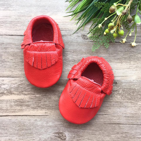 Classic Cherry Leather Moccasins