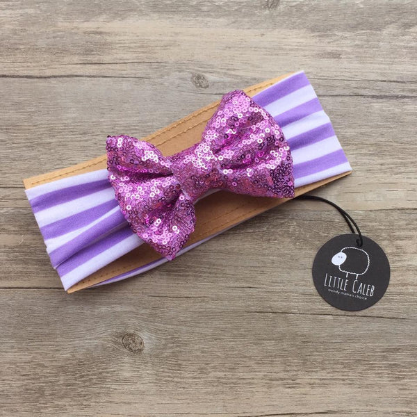 Sequin Bow Stripe Headband (Purple)
