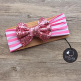 Sequin Bow Stripe Headband (Pink)