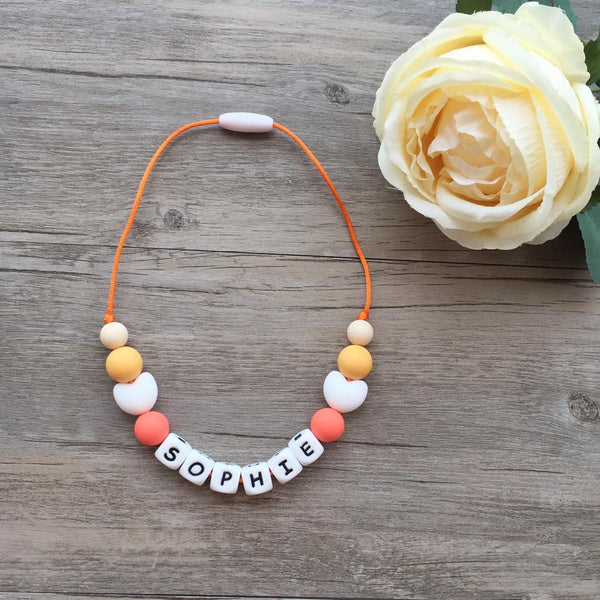 Kids Heart Personalized Necklace (Orange)