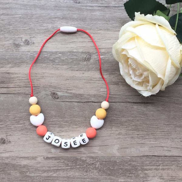 Kids Heart Personalized Necklace (Orange)