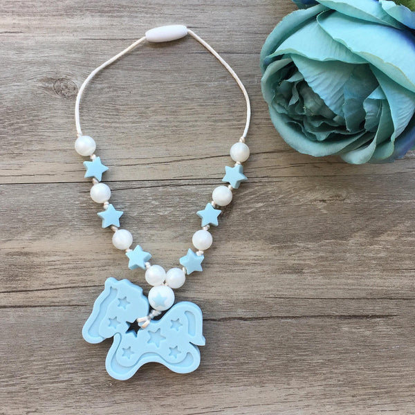 Pony Kids Teething Necklace - Blue