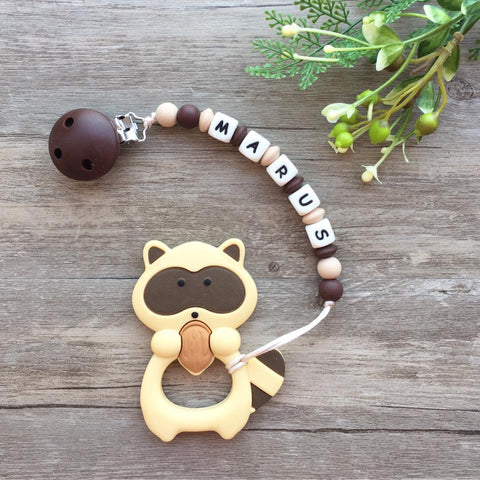 Personalized Raccoon Teether (Brown)