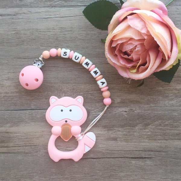Personalized Raccoon Teether (Pink)