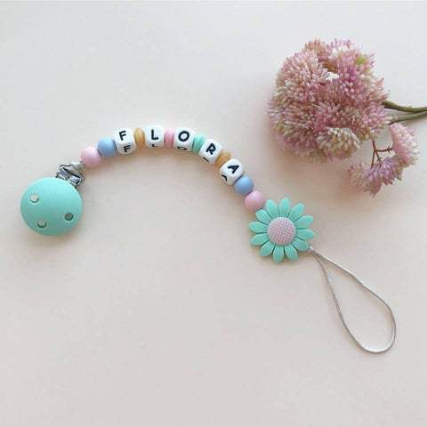 Personalized Daisy Pacifier Clip(Mint)