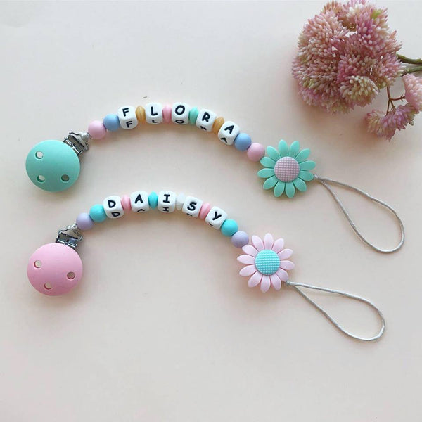 Personalized Daisy Pacifier Clip(Mint)