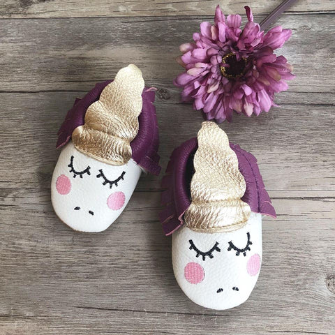 Baby Unicorn Leather Moccasins (PURPLE)