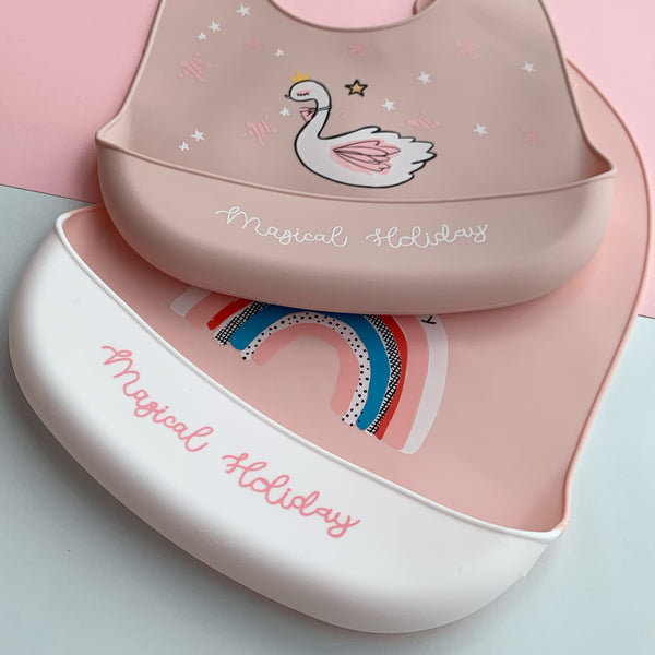 Set of 2 Silicone Bibs (Rainbow & Flamingo)