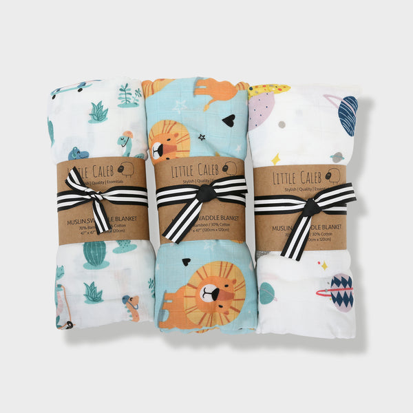 Set of 3 Muslin Swaddle Gift Set - Blue (Value HKD 540)