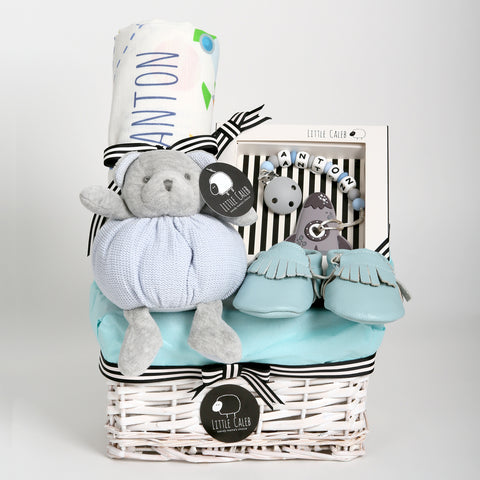 Personalized Swaddle & Teether Hamper - Sky (15-20 days)