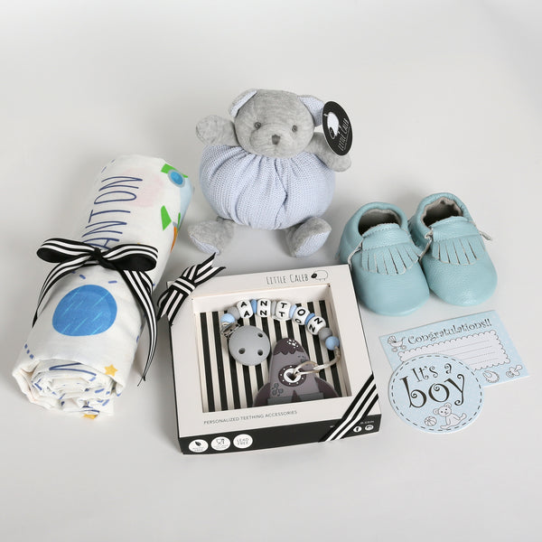 Personalized Swaddle & Teether Hamper - Sky (15-20 days)