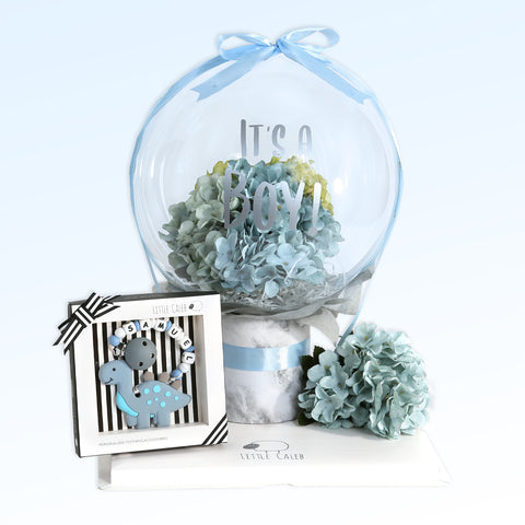 Baby Balloon Flower Set with Personalized Teether - Sky