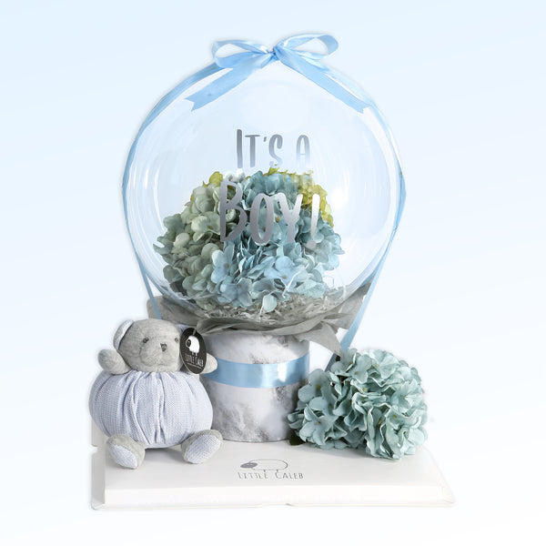 Baby Balloon Flower Set with Personalized Teether - Sky