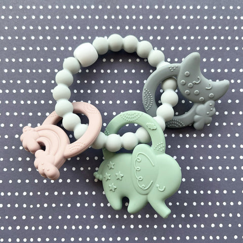 Elephant Rainbow Moon Baby Teething Rattle