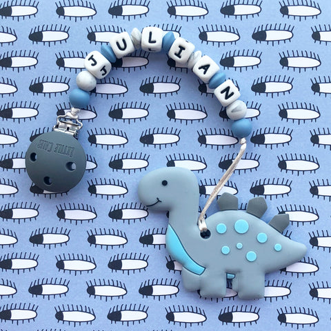 Personalized Cute Dinosaur Teether (Blue)