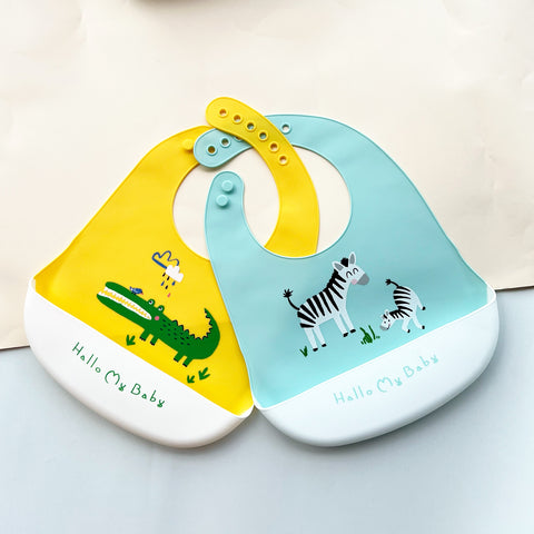 Set of 2 Silicone Bibs (Crocodile & Zebra)