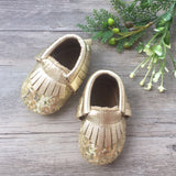 Sequin Gold Leather Moccasins