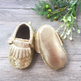 Sequin Gold Leather Moccasins
