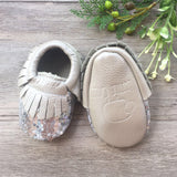 Sequin Silver Leather Moccasins