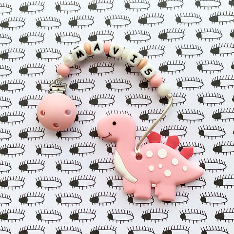 Personalized Cute Dinosaur Teether (Pink)