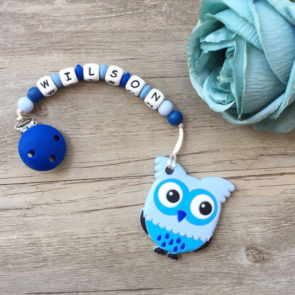Personalized Cute Owl Teether (Blue)