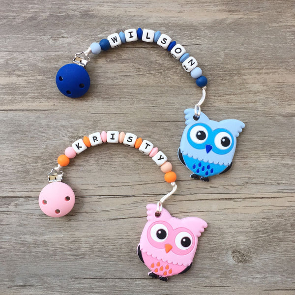 Personalized Cute Owl Teether (Blue)