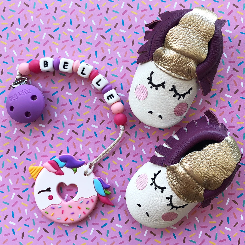 Baby Unicorn Leather Moccasins PURPLE Little Caleb